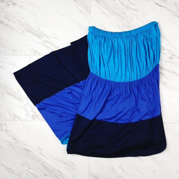 Multi Color Blue Strapless Maxi Dress - Plus Size - Picture 3 of 5